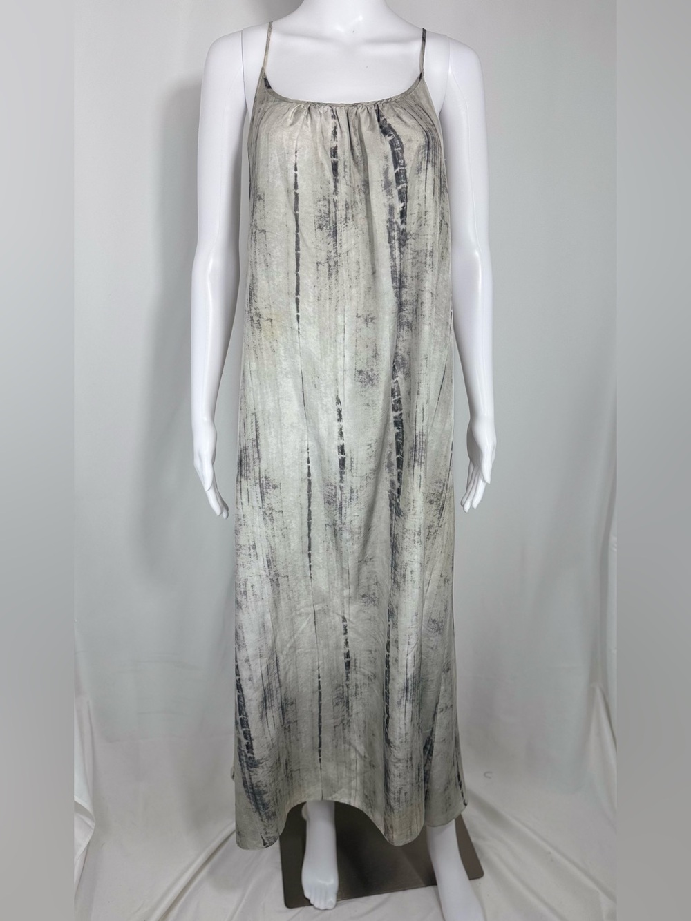 Eileen Fisher 100% Silk Abstract Print Maxi Slip Dress Gray Green Size Small